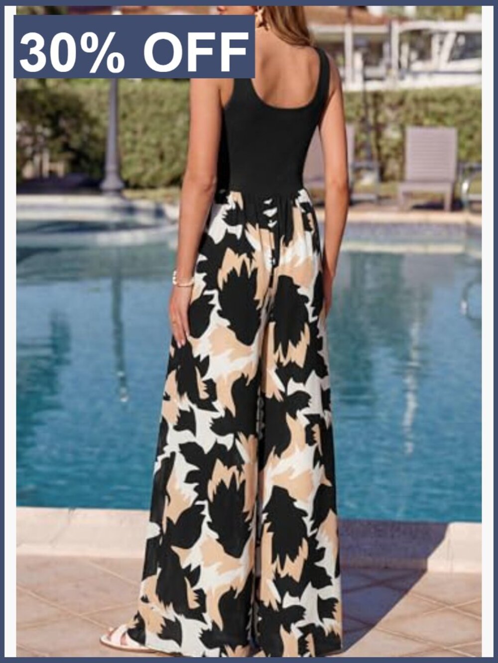 Boho Floral Wide Leg Jumpsuit with Pockets Sleeveless Summer Romper - Picture 3 of 7